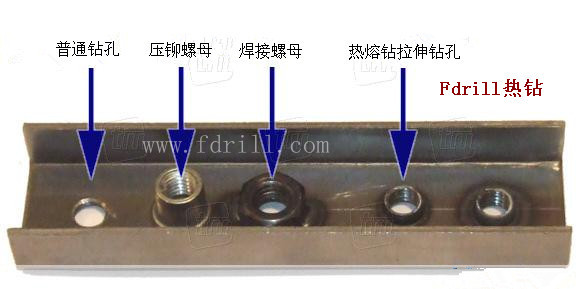 Fdrill熱熔鉆拉伸鉆孔與普通鉆孔、鉚接螺母、焊接螺母工藝的對比